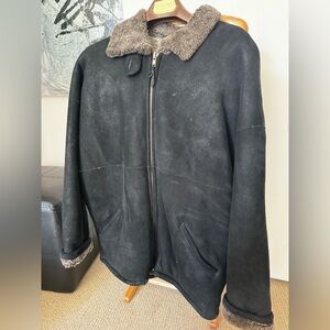 Men's Black Shearling Coat with Brown Accents